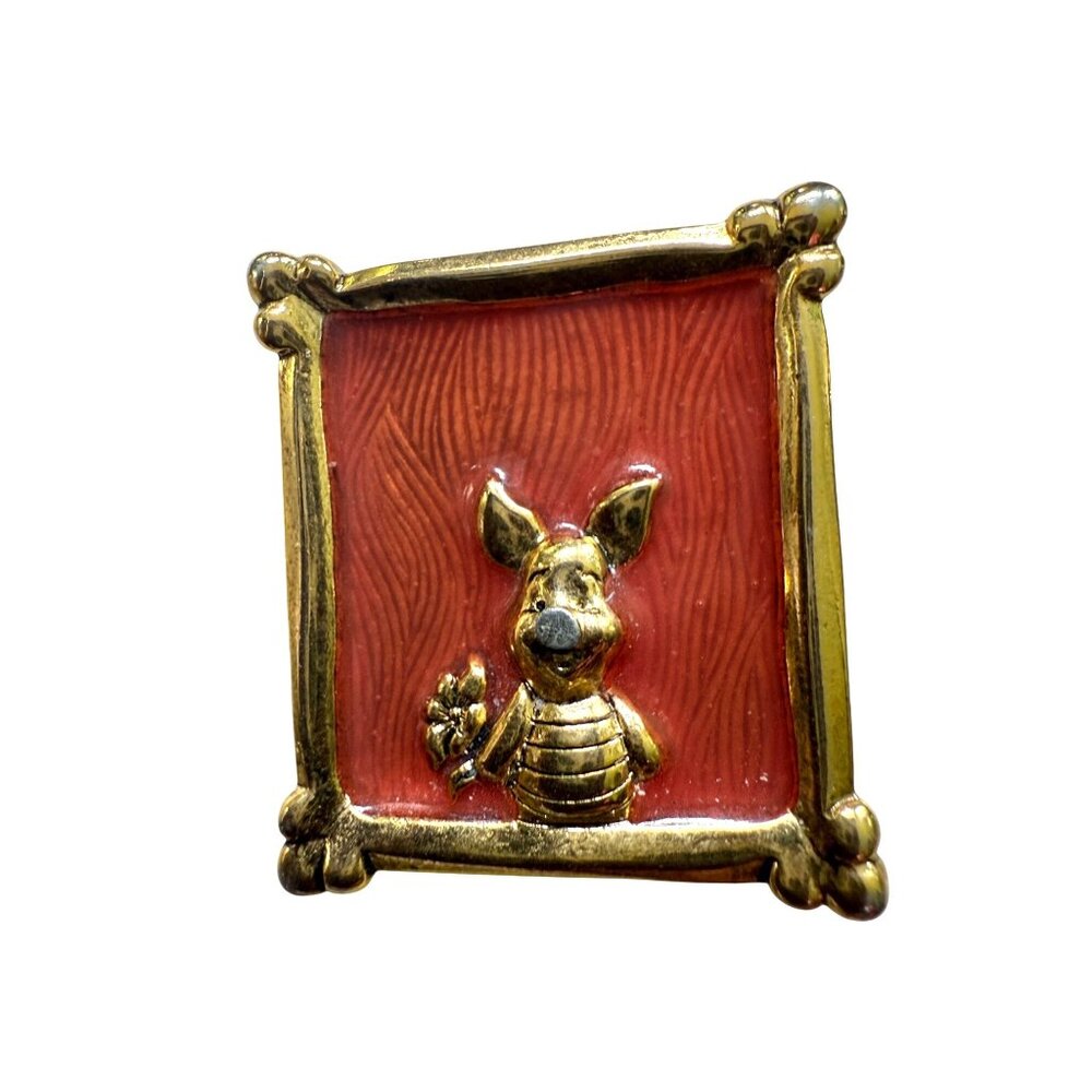 Disney Piglet Gold-Tone Enamel Pin Badge Red & Gold Frame - Vintage Collectible